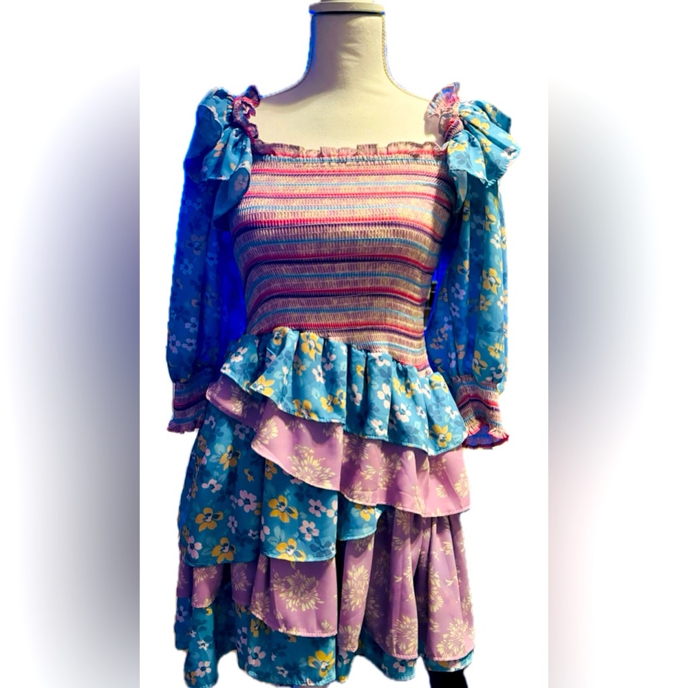 Hazel and olive boutique -medium multi pattern adorable tiered dress.